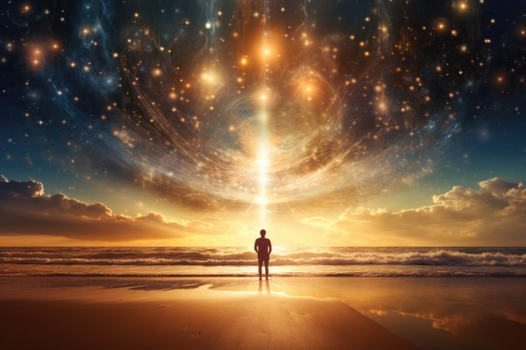 Medical Qigong NASA provides elements for dreamlike image with man stars sun beach and alien landscape